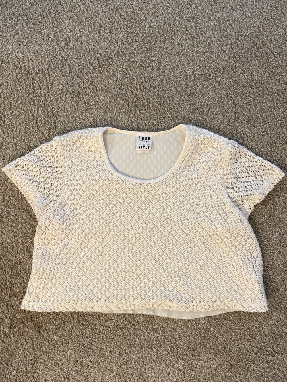 Freestyle Ivory Open-Knit Boxy Crop Top - Picture 3 of 8
